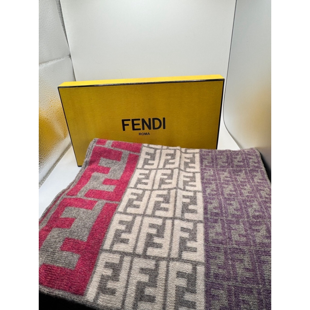 Fendi Scarf One Size Gray and Pink